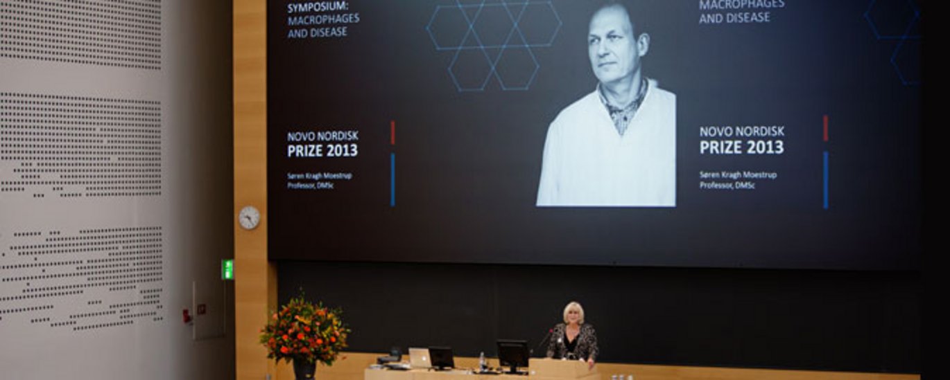 [Translate to English:] Direktør for Novo Nordisk Fonden Birgitte Nauntofte byder velkommen til Novo Nordisk Prize Symposium 2013. Foto: Martin Gravgaard Fotografi.